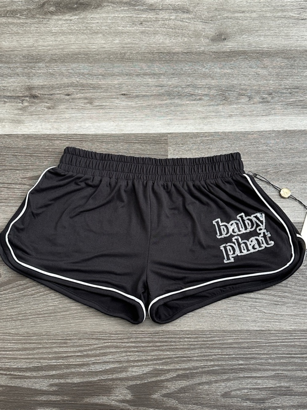 NWT Women’s Baby Phat Black Women's Track Shorts with White Piping - Picture 2 of 6